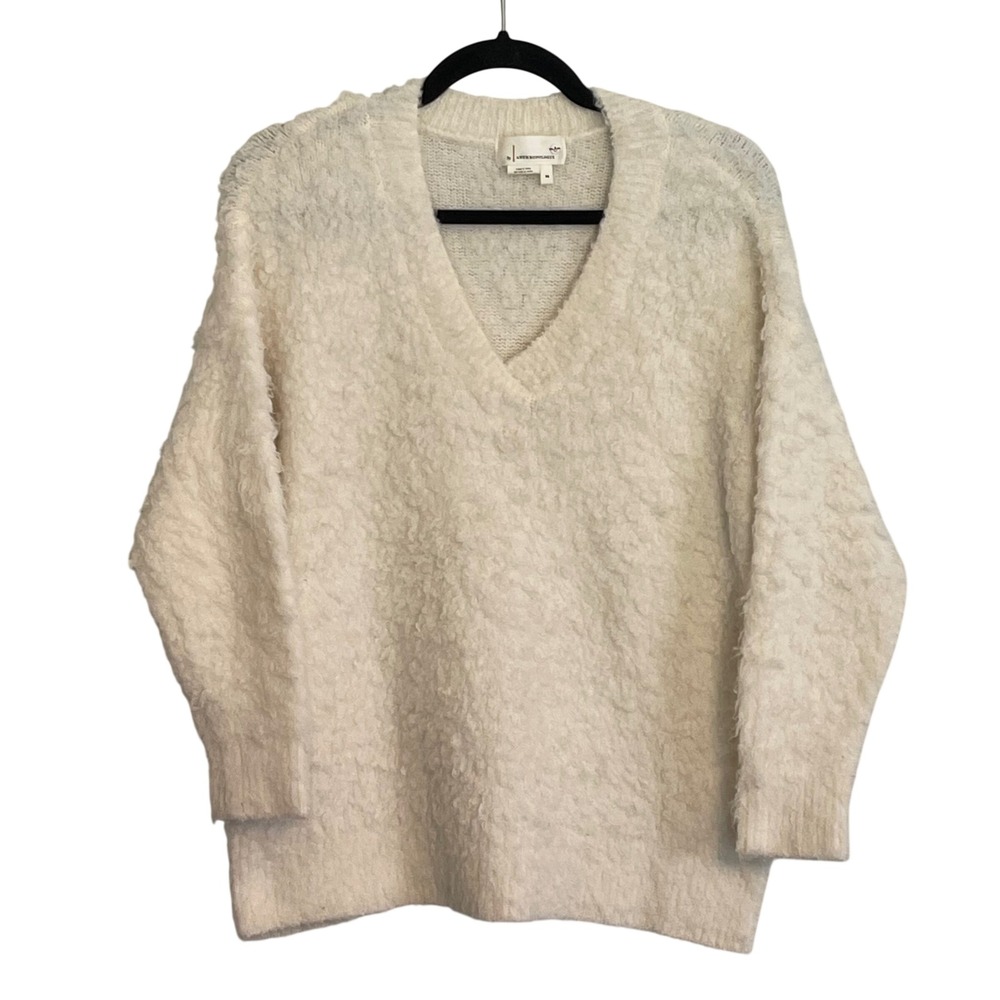 Anthropologie Merino Wool‎ Alpaca Blend V-Neck Boucle Sweater Cream XS OB1038068